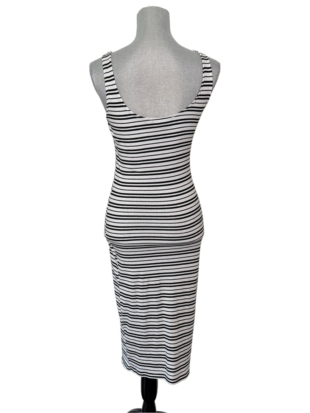 Sleeveless Striped Ribbed ankle length maxi Dress women small 4 stretch coastal - Picture 2 of 7
